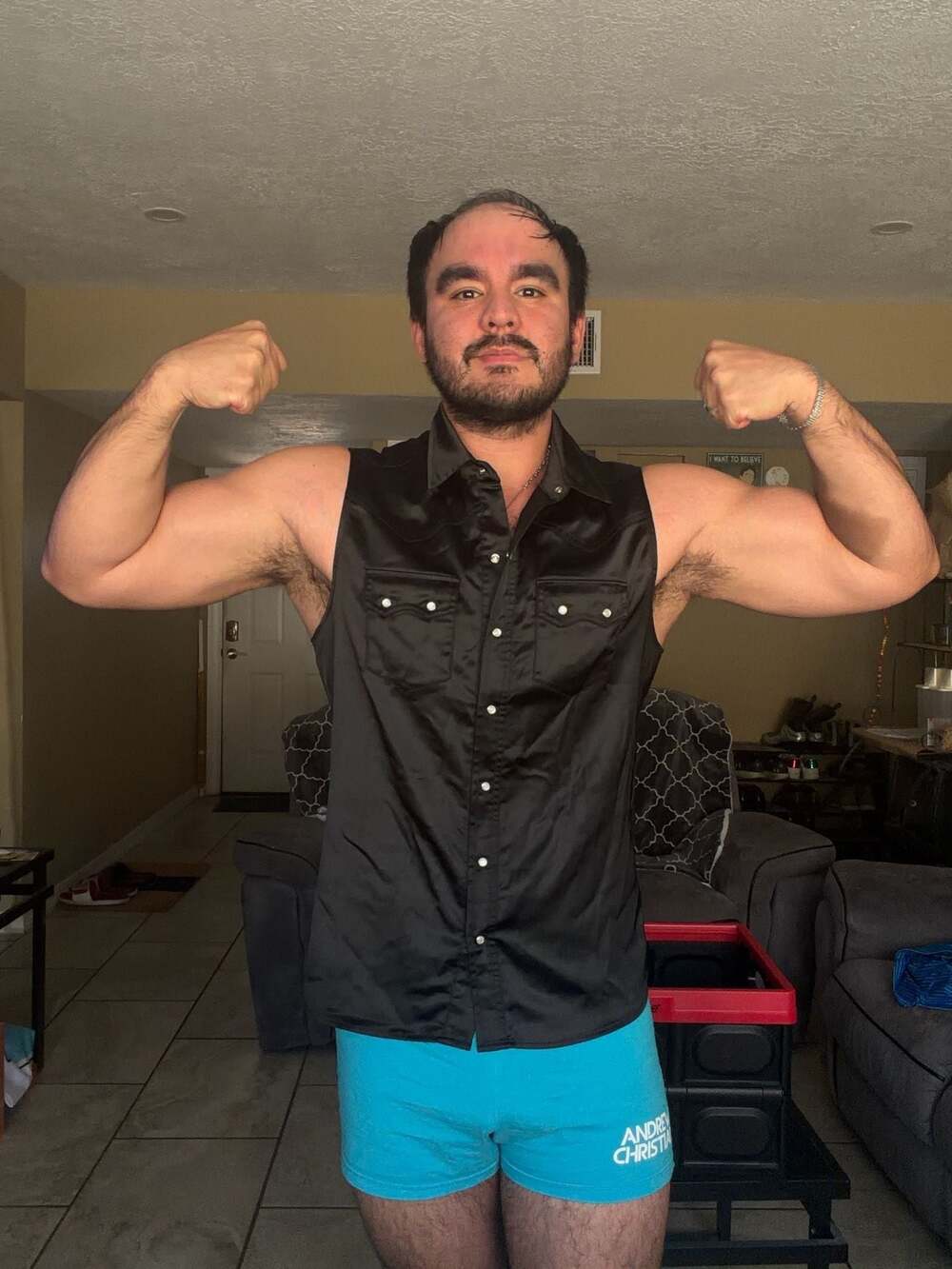 Andrew Christian Black Sateen Sleeveless Western Snap Shirt